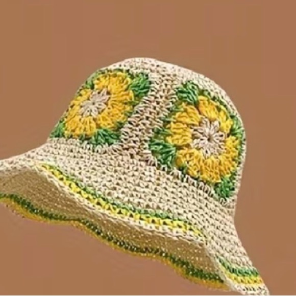 Accessories - Chic Crochet 100% Paper Sun Hat with Vibrant Accents (Brand New)